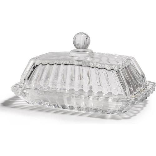 Clear Glass Butter Dish with Lid - Covered Butter Container Holder Keeper Tray Plate for Kitchen,Tabletop Countertop & Refrigerator | Safe Holds 1 Standard 4oz Butter Sticks