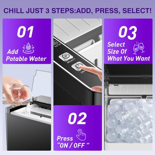 ORFLROA Ice Makers Countertop, 9 Ice Cubes in 6 Mins Portable Ice Maker, 2 Sizes of Bullet Ice (S/L) Small Ice Machine for Home Kitchen Camping (Inky)