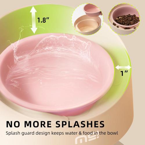 MS!MAKE SURE Cat Bowls, Adjustable Elevated Ceramic Cat Bowls with Anti-Slip Rubber Pad, Splash Guard, Lead & Cadmium Free, Whisker Friendly, for Puppies & Cats - 5.1 Wide, 295ML (10 oz), Pink