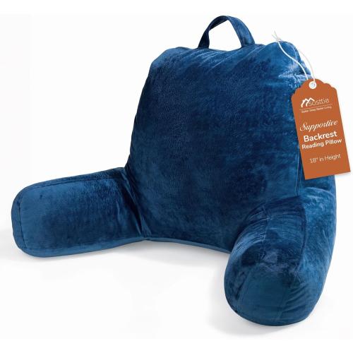 Sasttie Reading Pillow, Velvet Back Pillow for Bed Sitting Up, Adult Back-Rest Support Cushion with Arms for Sit Up on Couch, Sofa, and Floor, Dorm Essentials, Reading Accessories, Navy
