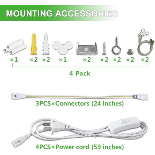 4Pack 4FT LED Shop Light Garage Lights,50W 6000K 7500LM White Light,Hanging/Surface Mount,Plug and Play,Linkable T8 LED Shop Lights,Commercial Bay Lighting for Warehouse Workshop Basement