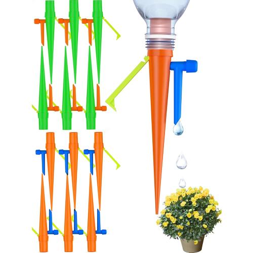 New Self Watering Spikes, Automatic Watering System with Slow Release Control Valve Switch, Ideal for Outdoor Plants, Garden, Travel and Busy People(12, Orange Green)