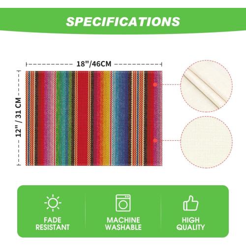 Artoid Mode Colorful Stripes Dia De Los Muertos Fiesta Mexico Placemats Set of 4, 12x18 Inch Spring Table Mats for Party Kitchen Dining Decoration