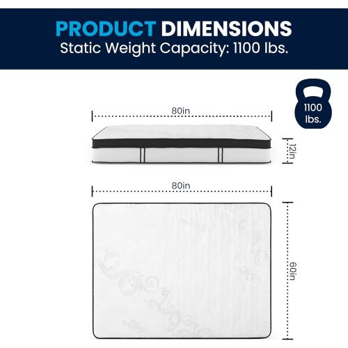 Flash Furniture Capri Comfortable Sleep 12 Hybrid Pocket Spring and Foam Mattress in a Box, Foam Pocket Spring Hybrid Mattress for Pressure Relief, Queen