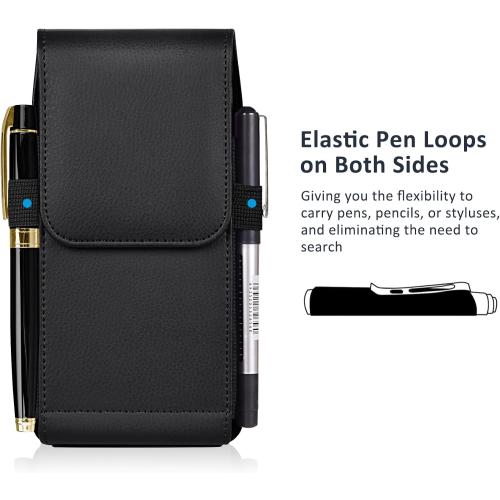 Leather Phone Holster with Strong Metal Belt Clip and Magnetic Closure Compatible with iPhone 16/15/14/13/12 Pro Max, Galaxy S25/S24/S23/S22 Plus & FE, L-Black