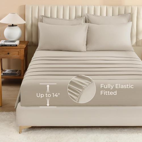 Litanika Comforter California King Size Set Oatmeal - Bed in a Bag California King Bedding Comforter Set, Plain Lightweight Bed Set with Comforter, Sheets, Pillowcases & Shams