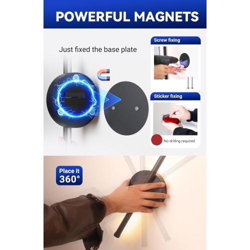 Battery Operated Wall Sconces Set of Two Rechargeable Wireless Wall Light with Remote Control Black 360° Rotate Magnetic Dimmable Cordless Wall Lamp for Living Room Bedroom Hallway 19.7 Inch