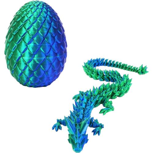 3D Printed Dragon Eggs with Dragon Inside, 3D Printed Fantasy Animals, Cool Flexible Articulated Animals Fidget Toy for Boys Girls Adult, Unique Desktop Decoration & Collectible (Green)