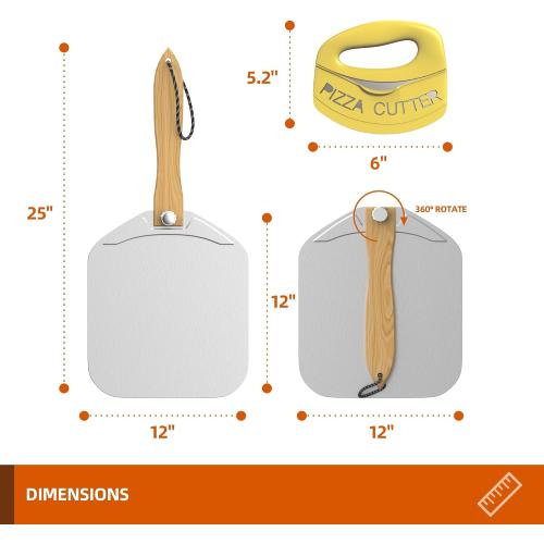 Meykwod Pizza Peel 12 inch, Aluminum Pizza Paddle, Metal Pizza Peel, Pizza Spatula for oven, with Foldable Wood Handle, Pizza oven accessories