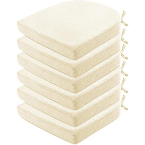Chair Cushions for Dining Chairs 6 Pack - Kitchen Chair Cushions with Ties and Non-Slip Backing - Dining Chair Pads 16X16X2, Beige