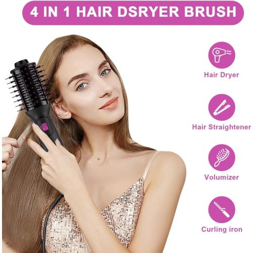 Dual Voltage Mini Hair Dryer Brush with UK/EU Plug, Blow Dryer Brushes 120V - 240V for European Travel, One Step Hair Dryer and Styler Volumizer with Negative Ion Anti-frizz Styling Brush