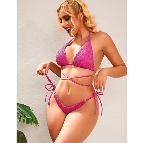 Size M Women Breathable Various Wear Way Bikini Set Two Piece Swimsuit Fashion Metal Ring Bathing Suit Swimwear