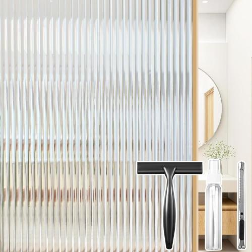 Beautyhero Reeded Glass Window Film, 3D Fluted Glass Window Privacy Film with Tools Kit, Non-Adhesive Static Cling Decorative Coverings for Home Bathroom Shower Door, Cabinet & Rental, 23.6 x 78.7''