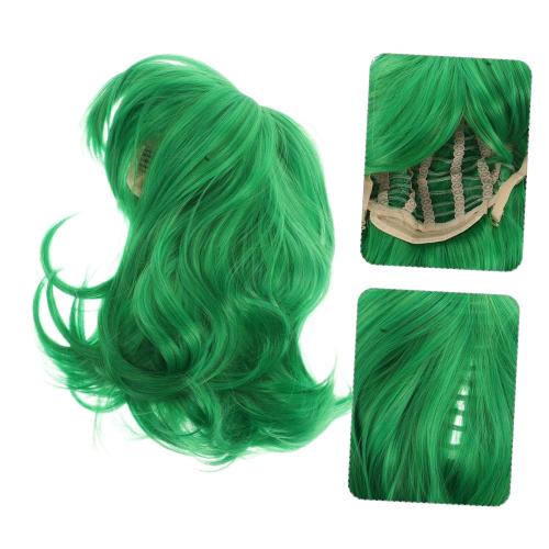 FRCOLOR 1Set Vibrant Green Short Wig with Scarf for Cosplay Wig for Birthday Parties Halloween and Performances Adorable Short Hair Design with Meticulous Craftsmanship