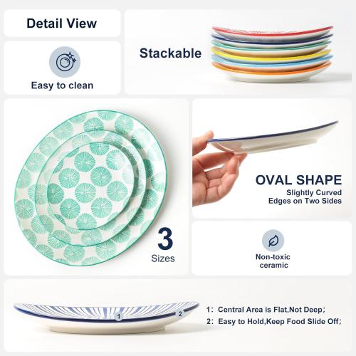 Selamica Small Dinner Plates, Oval Dessert Plates Ceramic, 6 Inch Small Plates for Appetizer, Cake, Snacks, Microwave Dishwasher Safe, Set of 6, Assorted Colors