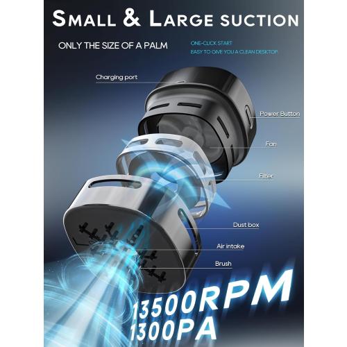 Desktop Vacuum Cleaner with Nozzle, Rechargeable Small Handheld Vacuum, Cordless Mini Desktop Countertop Sweeper for Keyboard Computer Dust Crumbs Piano, Detachable Design