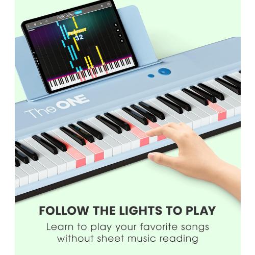 The ONE Smart Keyboard COLOR 61 Keys Piano Keyboard, Music Keyboard with 256 Timbres, 64 Polyphony, 2 Speakers, Built-in LED Lights and Free Apps (Blue)