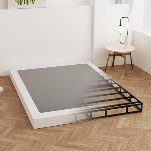 Cal King Box Spring 4 Inch Low Profile, Heavy Duty Metal Box Spring Bed Base with Fabric Cover, Mattress Foundation, Easy Assembly, Noise Free, Black