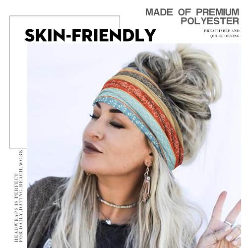 Olbye Boho Headbands Women Wide Head Bands Turban Elastic Nonslip Hairbands Workout Yoga Hair Scarfs Running Sweatband African Bohemian Head Wraps Fashion Hair Accessories for Women (G-Printing)