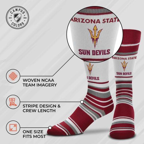 For Bare Feet Collegiate University Striped Dress Socks, One Size Fits Most Footwear for Men Women Youth, Game Day Apparel