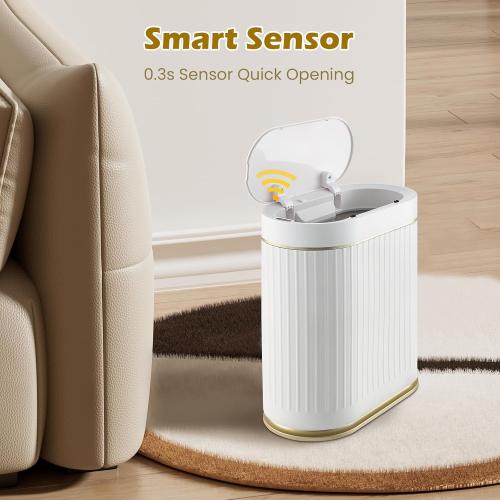 Bathroom Trash Can with Lid Automatic 2 Gallon Motion Sensor Garbage Bin, 7.5 Liter Smart Trash Bin Bathroom Decor, Plastic Garbage Can, Narrow Trash Can for Bedroom, Office, Living Room