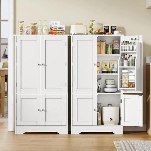 TEENFON 43'H Pantry Cabinet with 4 Doors, Kitchen Cabinet with 6 Door Shelves, Storage Cabinet-Kitchen Pantry for Living Room, Dining Room, Bathroom, White