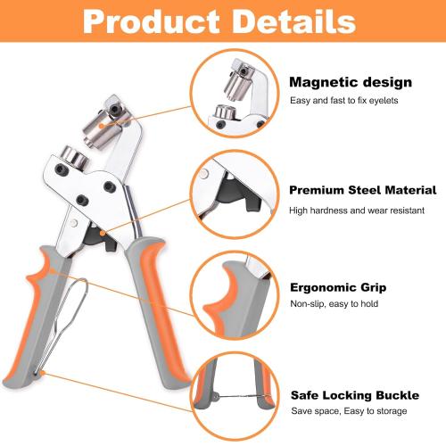 Grommet Tool Kit with 200 pcs 3/8 Inch 10mm Grommets, Heavy Duty Grommet Kit, Grommets Pucher with Hole Punch and Eyelets, Eyelet Pliers Kit for Tarp, Fabric, Banner, Canvas