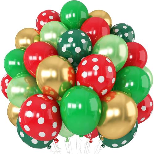 Red Green Gold Balloons 55 Pcs Xmas Balloon Red Pearl Light Green Golden Latex Party Balloons Polka Dot Balloon for Merry Christmas Ugly Sweater Friendsmas New Year Holiday Birthday Party Decor