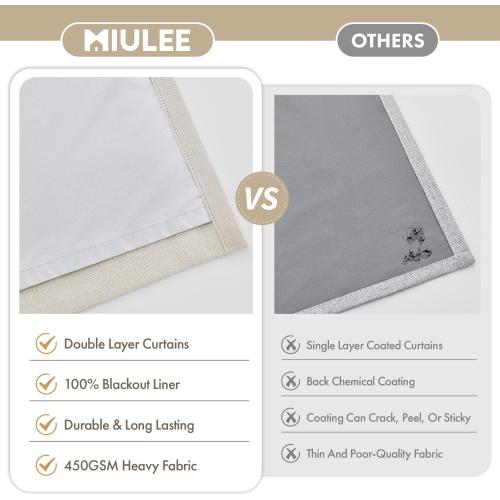 MIULEE Pinch Pleated Blackout Linen Curtains Natural 2 Panels 50 Wx102 L