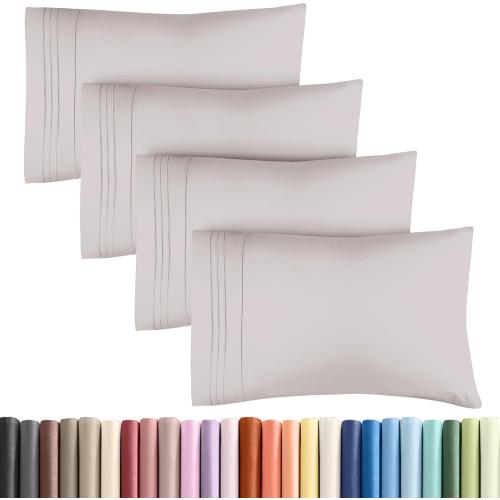 Queen Pillow Cases Set of 4 - Ultra Soft Hotel Quality Pillowcase Covers - Comfy Cozy Bedding for Women, Men, Kids & Teens - Machine Washable Pillow Protectors - 4 Pieces Set - Queen Size Light Grey
