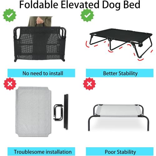 Elevated Raised Dog Bed Cot with Breathable Mesh,Folding No Assembly, Indoor/Outdoor Travel Outside Cooling Camping Dog Beds Pet Hammock for Large Dogs, Black