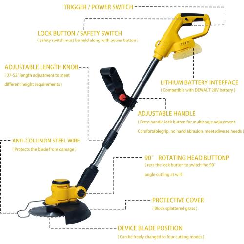 Cordless Weed Wacker for Dewalt 20V Battery with 4 Types Blades, Brushless Motor, Lightweight Grass Trimmer/Brush Cutter for Lawn, Yard and Bush Trimming（No Battery）