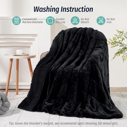 Wemore Sherpa Fleece Weighted Blanket for Adult 15 lbs Dual Sided Cozy Fluffy Heavy Blanket,Ultra Fuzzy Throw Blanket with Soft Plush Flannel Top,60 x 80 inches Black on Both Sides
