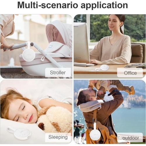 White Noise Sound Machine for Sleeping Adults & Baby, Portable Noise Machine with 24 Soothing Sounds, Bluetooth 5.1, Battery Powered, 3 Timer Settings, Memory Function for Home, Office, Travel (White)