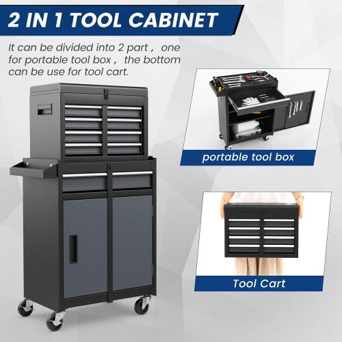 Goplus Rolling Tool Chest, 5-Drawer Tool Box Organizer w/Lockable Wheels & Sliding Drawers & Detachable Top & Adjustable Shelf, Tool Storage Cabinet for Garage Workshop(Gray)