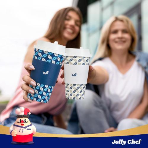 JOLLY CHEF 16 oz Coffee Cups with Lids 100 Pack, Disposable Hot Paper Coffee Cups with Lids, Sleeves and Stirrers for Christmas, Thanksgiving, Party