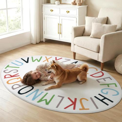 Topotdor Oval Kids Play Rug Alphabet Nursery Area Rug Extra Large Soft Crawling Play Mat for Children Toddlers Bedroom (47x70 inch, Multi Color)
