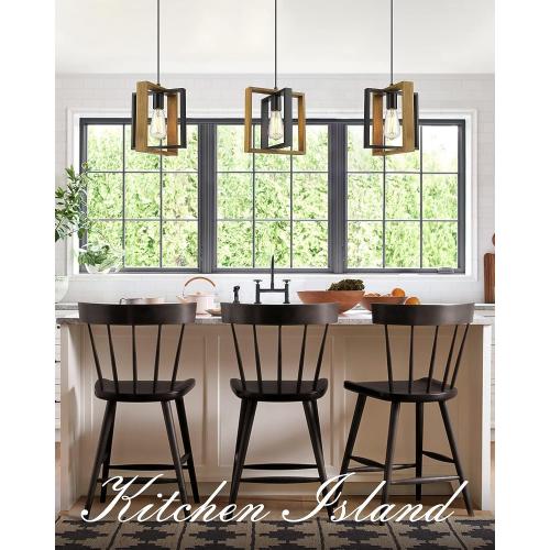 Black Pendant Lighting Modern Pendant Light, Adjustable Pendant Light Fixture,Pendant Lights Kitchen IslandLight (2 Packs Wood Metal Pendant Light)