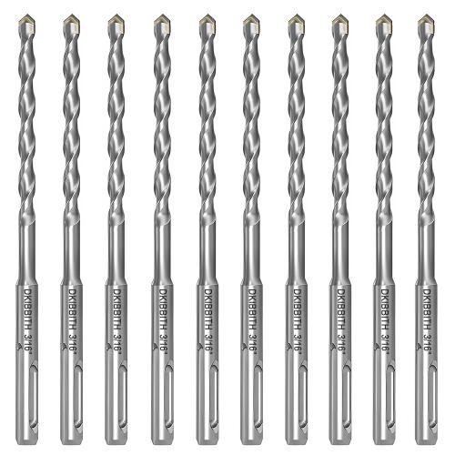10-Piece 3/16” SDS Plus Drill Bits Rotary Hammer Drill Bit Set, Carbide Tipped for Drilling Concrete Cement Porcelain Tiles Ceramic Pots Stone Brick, Diameter 5mm, 160mm Long, SDS Plus Shank