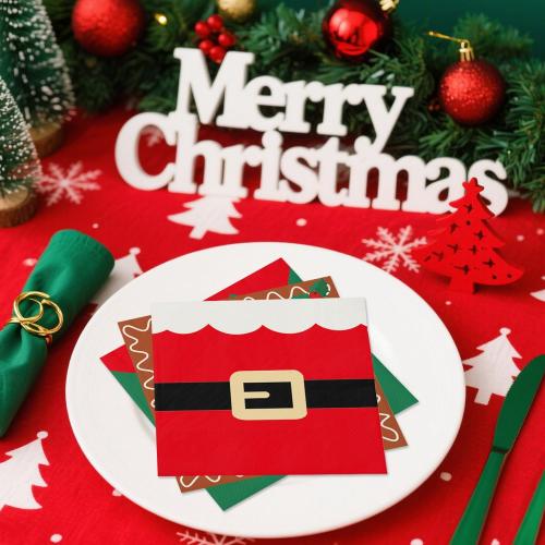100 Christmas Napkins, Christmas Cocktail Napkins, Xmas Snowman Gingerbread Man Elf & Santa Party Napkins for Holiday Decorations Table Décor Party Supplies