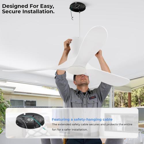 52 inch Smart White Ceiling Fans with Lights, Outdoor Flush Mount Low Profile Ceiling Fan with WIFI Alexa and App Remote Control, Quiet DC Motor, 3 Blades Wood Modern ceiling fan for Bedroom Patio