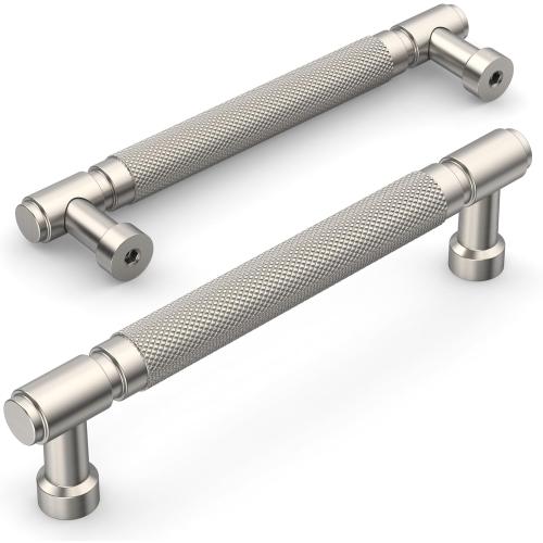 Amerdeco 10 Pack Brushed Satin Nickel knurled Cabinet Pulls 5 Inch(128mm) Hole Center Drawer Pulls Cabinet Hardware Kitchen Cabinet Handles for Bathroom ZH0072
