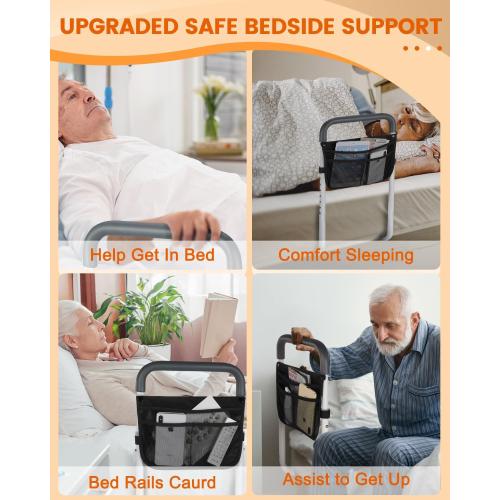 Bed Rails for Elderly Adults Safety - Adjustable Bed Assist Rail for Seniors - Stable Bed Side Rails Handle Support Bar Beds Guard Rail with Storage Bag & Fixing Strap, Fit King Queen Full Twin