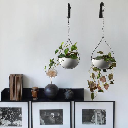 WHITE Hajia 2 Pack Waterdrop Shaped Hanging Planters, Black Iron Plant Hangers with Non-Detachable Pots, Modern Indoor/Outdoor Hanging Plant Holder