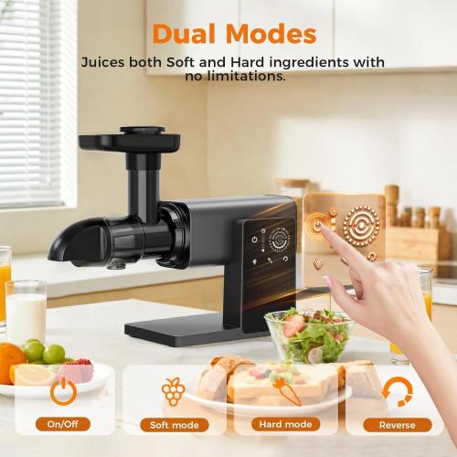 Cold Press Juicer Machines, Slow Masticating Juicers with LED Smart Touch Screen, Professional Extractor for Leafy Greens, Kale & Fibrous Vegetables, 2 Modes & Reverse, BPA-Free