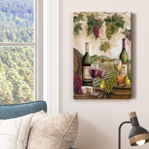 Renditions Gallery Vineyard Wall Art, Red & White Wine Decor, Cheese & Grapes, Scenic Kitchen or Dining Room Artwork, Premium Gallery Wrapped Canvas, Ready to Hang, 18x12 Made in America