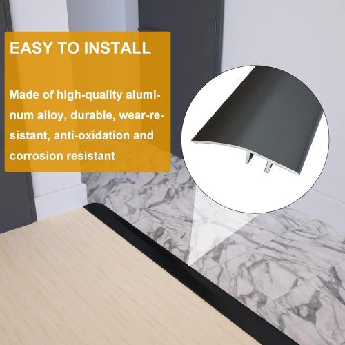 Aluminum Floor Transition Threshold Strip, Door/Carpet/Tile/Threshold Reducer, Doorway Edge Trim for Laminate Floor Mat Carpet and Vinyl Tile (Black, 36Inch)