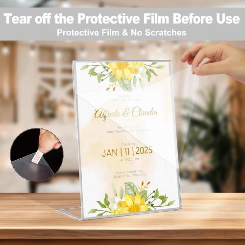 EHWINE 12 Pack Acrylic Sign Holder 8.5 x 11, Silver Picture Frame Stand up Table Top Sign Holders, Slanted Back Paper Holder Clear Display Stand Menu Flyer Holder for Wedding Party