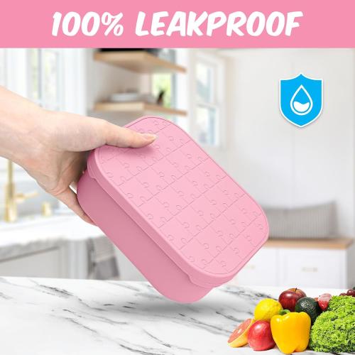 Pink 2pc Set Small Stainless Steel Bento Lunch Box - Reusable Divided Metal Snack Bento Box 3-Compartment Food Meal Prep Storage Lunch Containers Leakproof with Dip Container,Dishwasher,Freezer Safe, BPA-Free