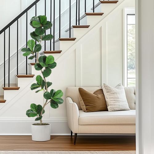 GarveeHome Artificial Fiddle Leaf Fig Tree - 6 ft Fake Plant with Black Nursery Planter, Large Fake Tree for Home or Office Decor - Artificial Plants Indoor Outdoor, Housewarming Gift